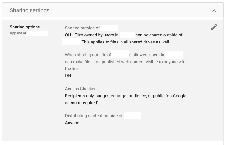 Shared Drive Settings configuration page with recommended settings